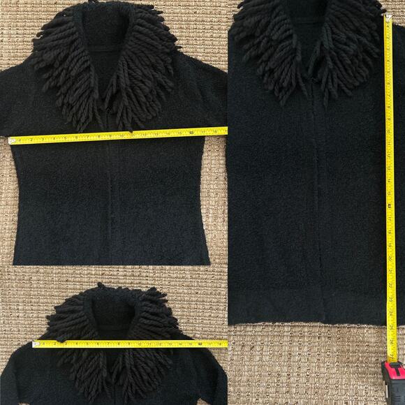 Vintage 70s/80s Black Bouclé Fringe Cardigan Sweater – Dramatic Collar & Cuffs - Picture 6 of 7